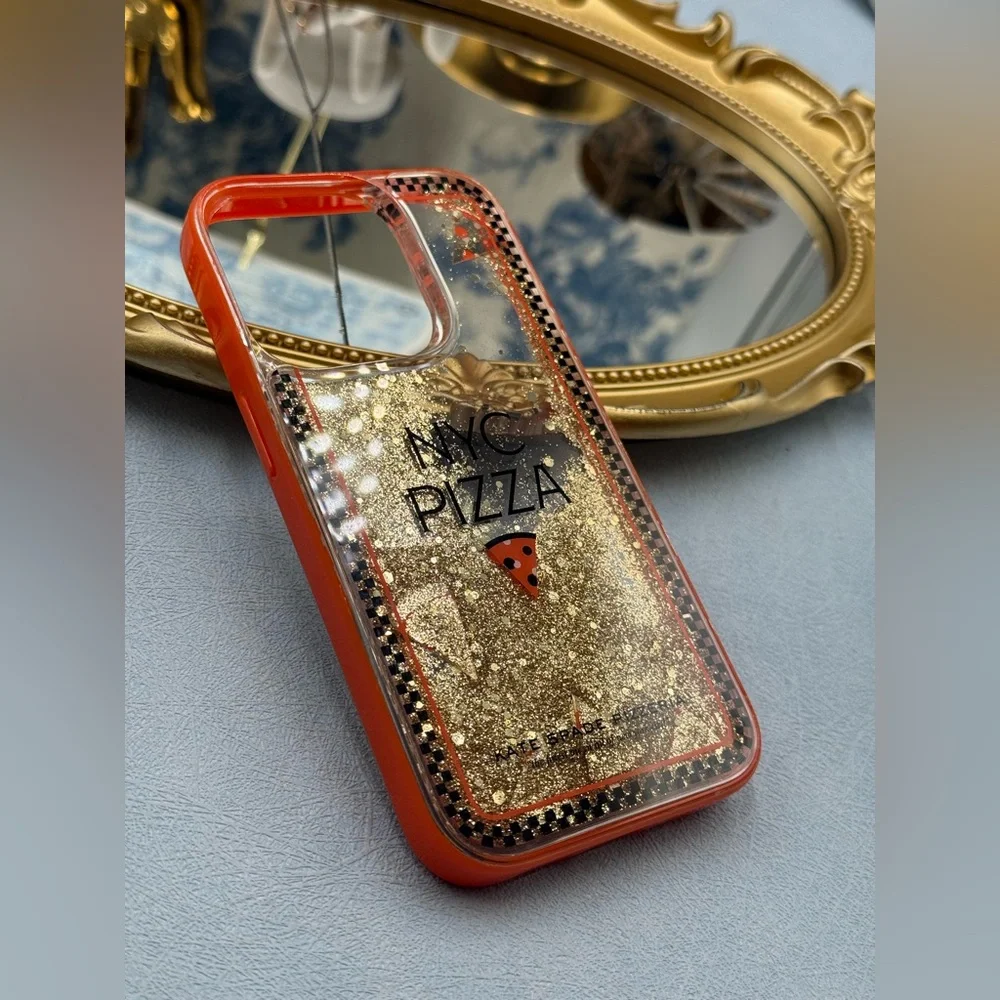 🆕 KATE SPADE NEW YORK 🧿 NWOT Pizza Box iPhone 14 Pro Case, Orange Glitter
